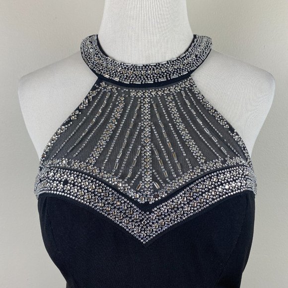 Say Yes To The Prom Dress Gown 5 Black Halter Rhinestone Embellished Gown Long - Picture 4 of 12